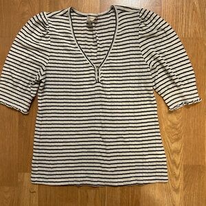 Lucky Brand Striped V-Neck Blouse in Black and Cream